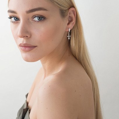 Серебряные серьги "Крестики" 122201 №6