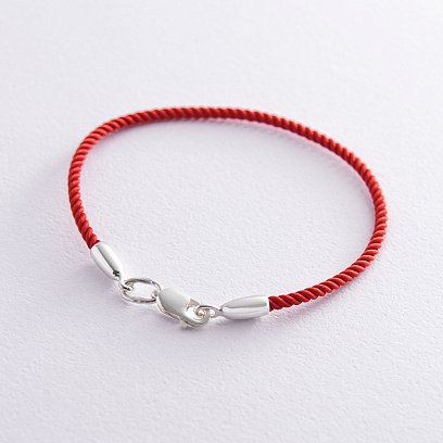 Шелковый браслет с гладкой серебряной застежкой (2мм) 14911