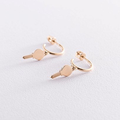 Золотые серьги - пусеты "Ключики" с07394 №2