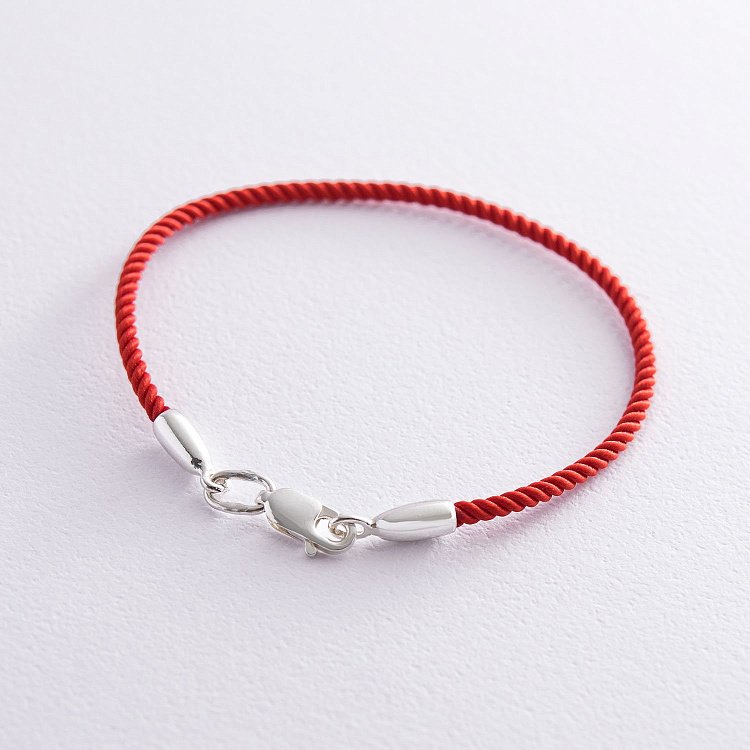 Шелковый браслет с гладкой серебряной застежкой (2мм) 14911 от ювелирного магазина Оникс