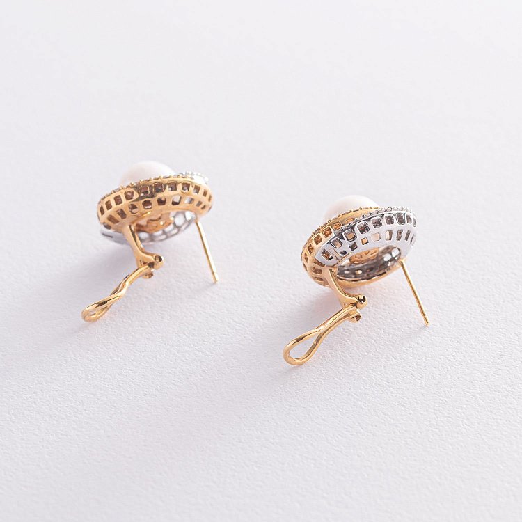 Золоті сережки "Кругообіг" з діамантами і перлами c1531 від ювелірного магазину Онікс - 9