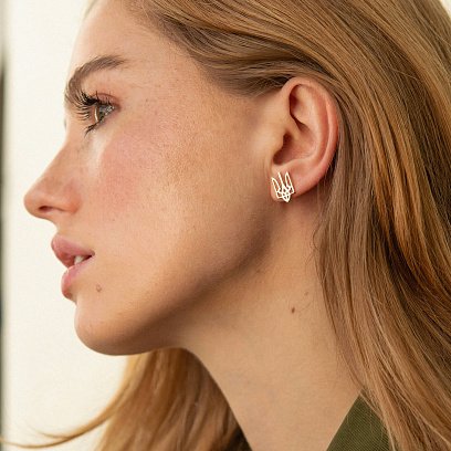 Асиметричні сережки "Герб України - Тризуб" (жовте золото) с08694 №3