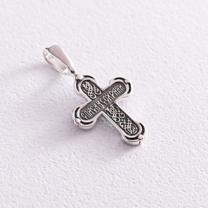Срібний хрест "Розп'яття. Спаси і збережи" з чорнінням 132705 №7