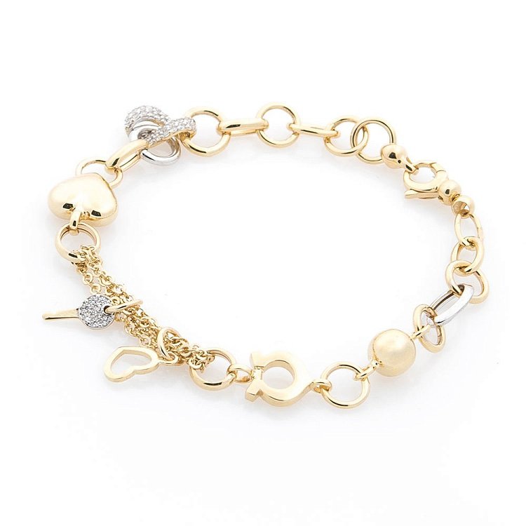 Золотой браслет с сердечками б03443 от ювелирного магазина Оникс