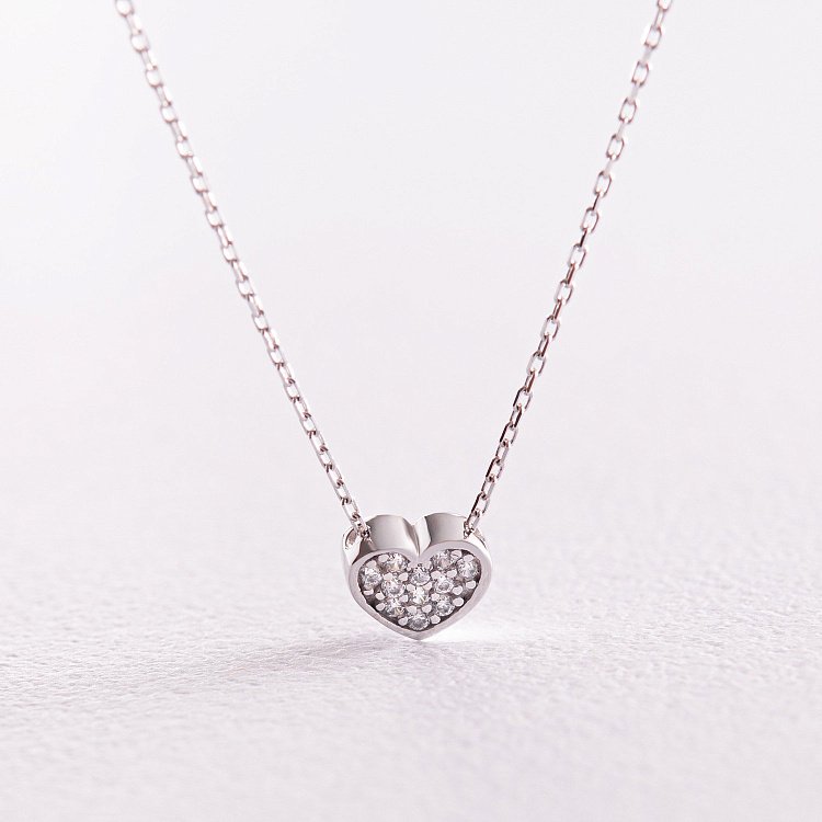 Колье "Сердечко" с фианитами (белое золото) кол02291 от ювелирного магазина Оникс - 4