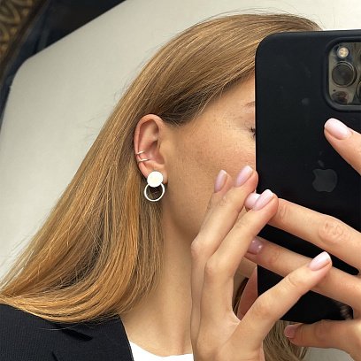 Серебряные серьги-пусеты "Кружочки" 122574 №4