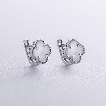 Серебряные серьги "Клевер" с перламутром 123362