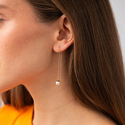 Сережки - протяжки з перлами (жовте золото) с08266