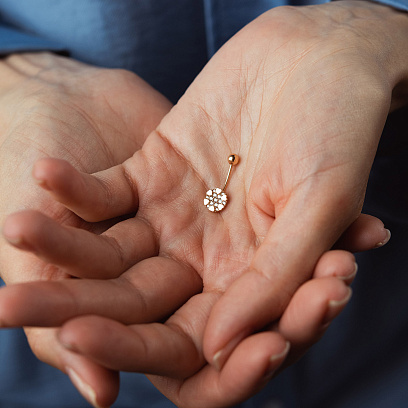 Золотий пірсинг в пупок "Сердечка" з фіанітами пир00241 №2