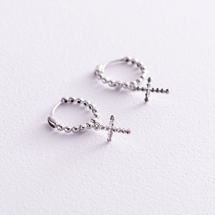 Серьги "Крестики" в белом золоте с05939 от ювелирного магазина Оникс