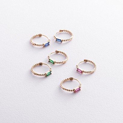 Золоті сережки - кільця "Аннабель" із рожевими фіанітами с08499 №7