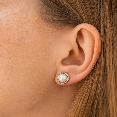 Золоті сережки - пусети з перлами с09079 №4