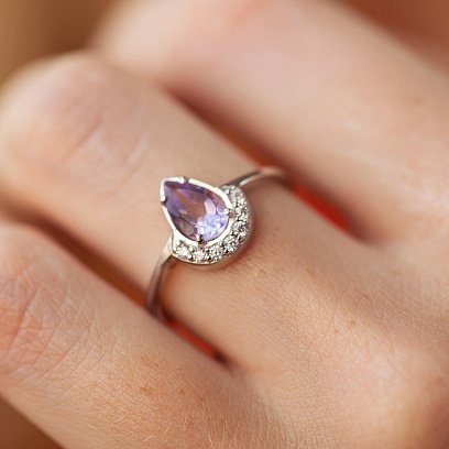 Подвійна срібна каблучка з аметистом і фіанітами GS-01-004-6310 №6