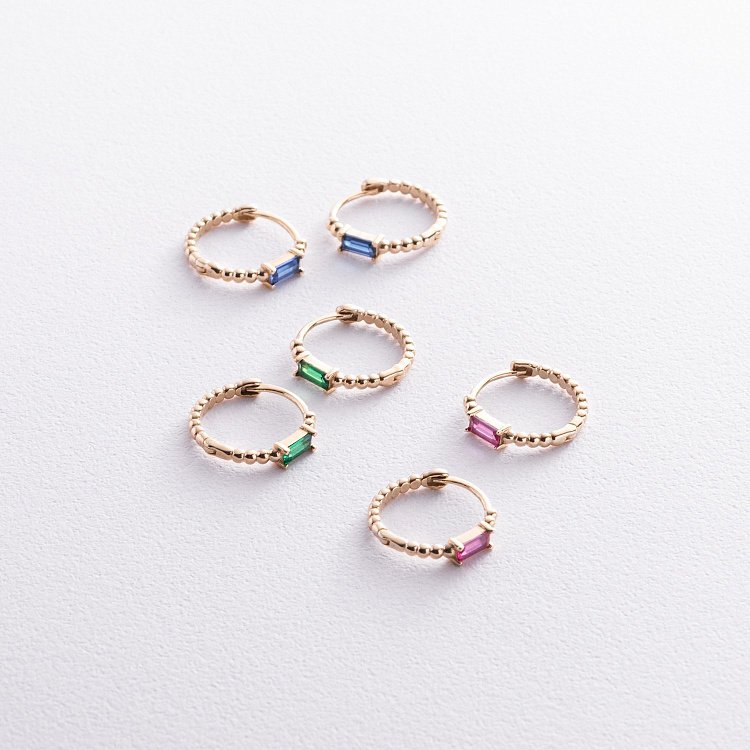 Золоті сережки - кільця "Аннабель" із рожевими фіанітами с08499 від ювелірного магазину Онікс - 8