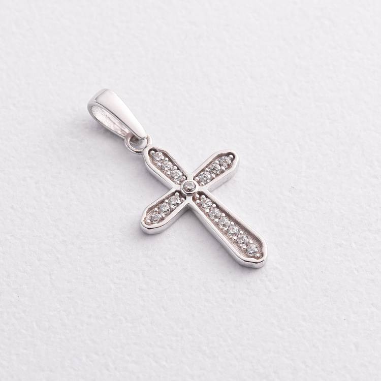 Крестик в белом золоте (фианиты) п04056 от ювелирного магазина Оникс