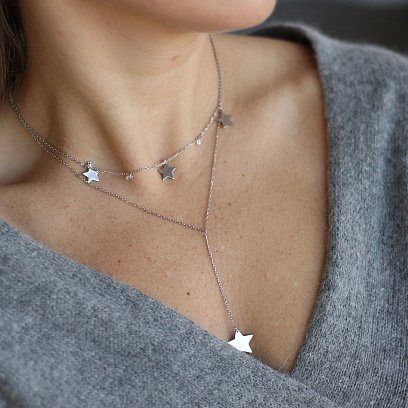 Двойное серебряное колье "Звездочки" с фианитами 18945 №4