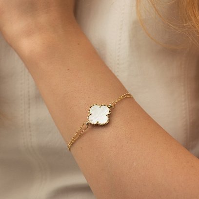 Двойной браслет "Клевер" в желтом золоте (перламутр) б05498 №6