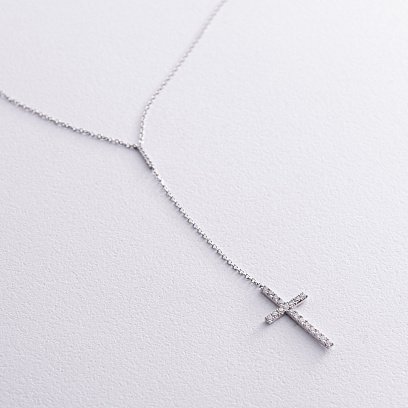 Золоте кольє - краватка "Хрестик" з діамантами колб0101mi №3