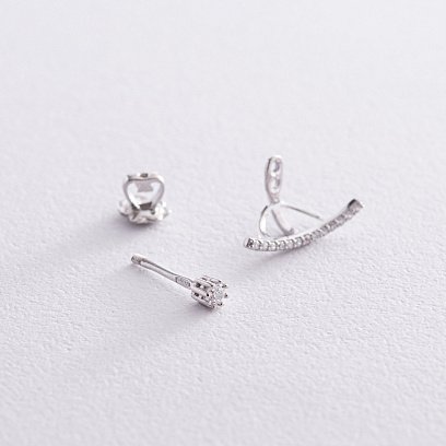 Серебряные серьги - джекеты с фианитами 902-00986 №6