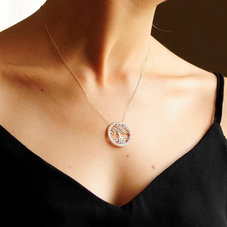 Золоте кольє "Древо життя" з фіанітами кол00586 від ювелірного магазину Онікс - 3