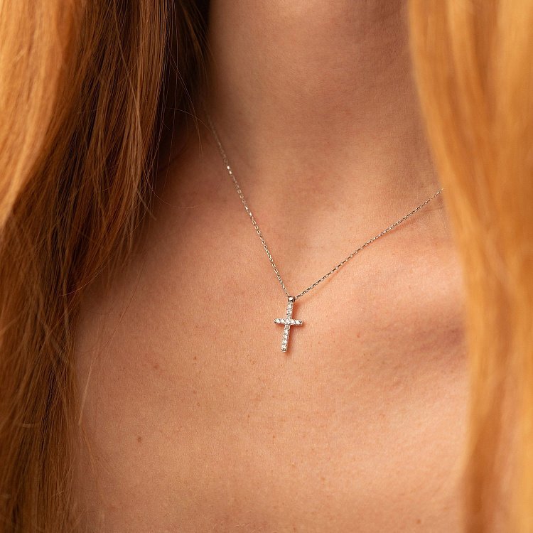 Золотое колье с крестиком (фианит) кол00862 от ювелирного магазина Оникс - 4