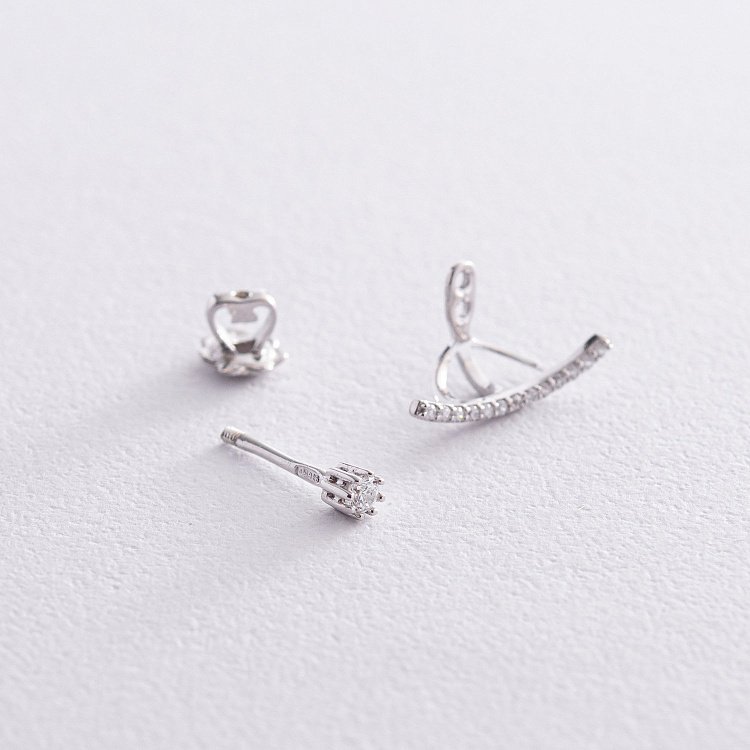 Серебряные серьги - джекеты с фианитами 902-00986 от ювелирного магазина Оникс - 5