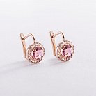 Золоті сережки з рожевими і білими фіанітами с07465 от ювелирного магазина Оникс