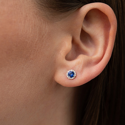 Золоті сережки - пусети (діаманти, сапфіри) сб0612mi №4