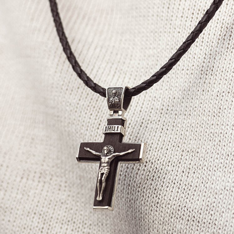 Мужской православный крест "Розп'яття. Спаси и Сохрани" (на укр. языке) из эбенового дерева и серебра 1339 от ювелирного магазина Оникс - 3