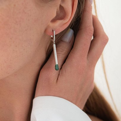 Серебряные серьги "Спички" (зеленые фианиты) 122930 №3
