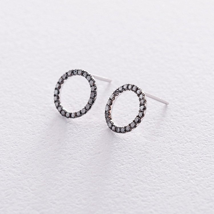 Золотые серьги-пусеты "Круги" с бриллиантами сб0286gch от ювелирного магазина Оникс