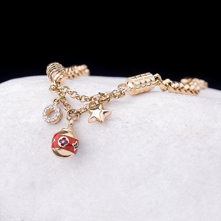 Золотой цепной браслет с шармами б02228 от ювелирного магазина Оникс - 4