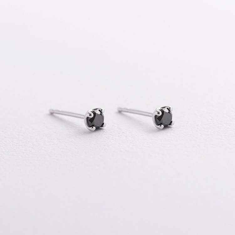 Золоті сережки - пусети з чорними діамантами сб0438y від ювелірного магазину Онікс - 5