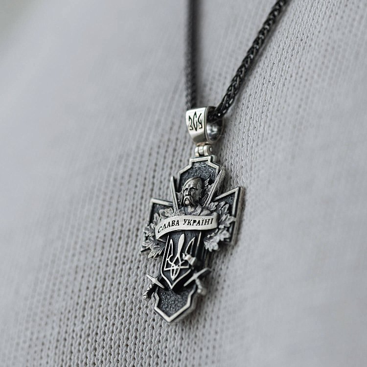 Срібний хрест "Український козак. Слава Україні. На звороті - Спаси і Збережи" 133231 від ювелірного магазину Онікс - 3