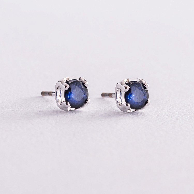 Золотые серьги - пусеты "Флоранс" с сапфирами 22552 от ювелирного магазина Оникс