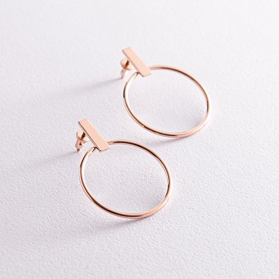 Серьги - пусеты "Уверенность" в красном золоте с07884