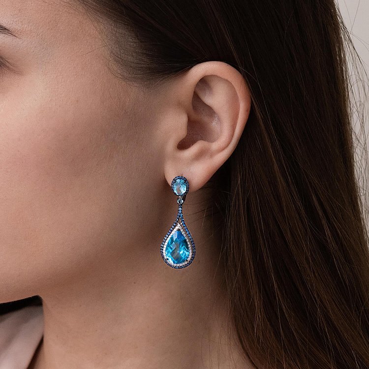 Золоті сережки (діаманти, сапфіри, топази) MP8222Egm від ювелірного магазину Онікс - 1