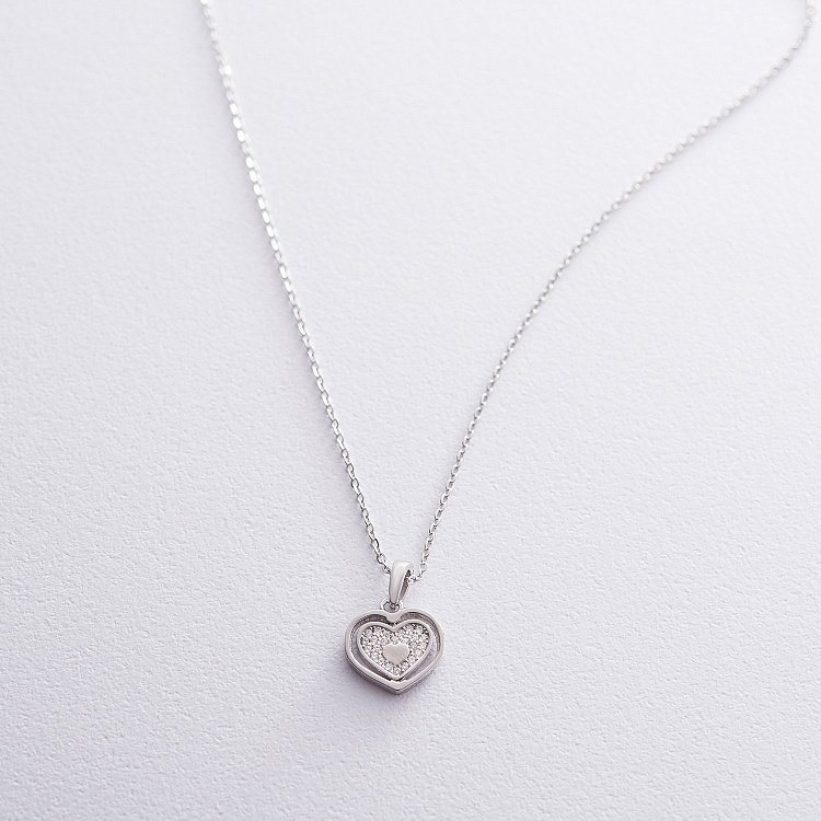 Серебряное колье "Love" с фианитами (Двухсторонний кулон) 18955 от ювелирного магазина Оникс