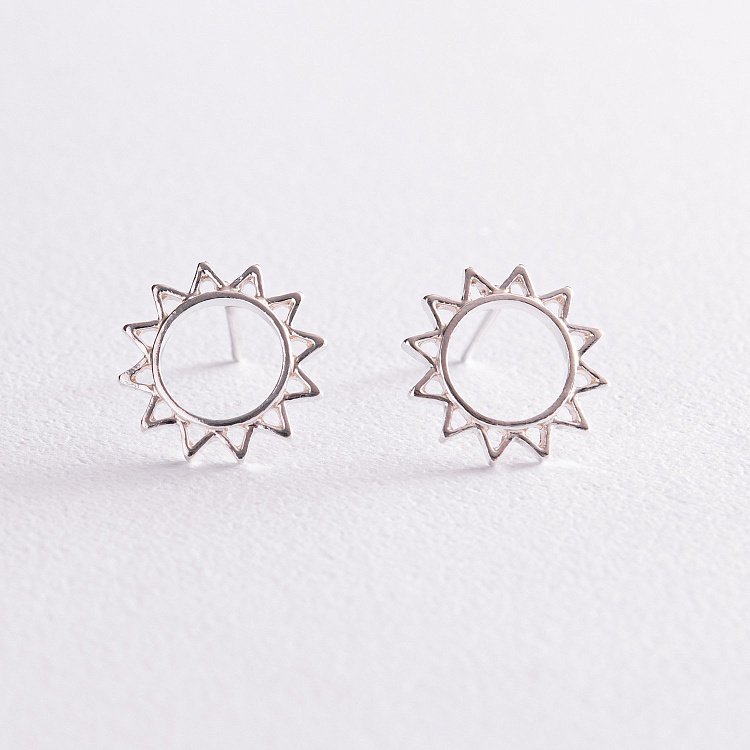 Срібні сережки - пусети "Сонце" 123205 від ювелірного магазину Онікс - 6