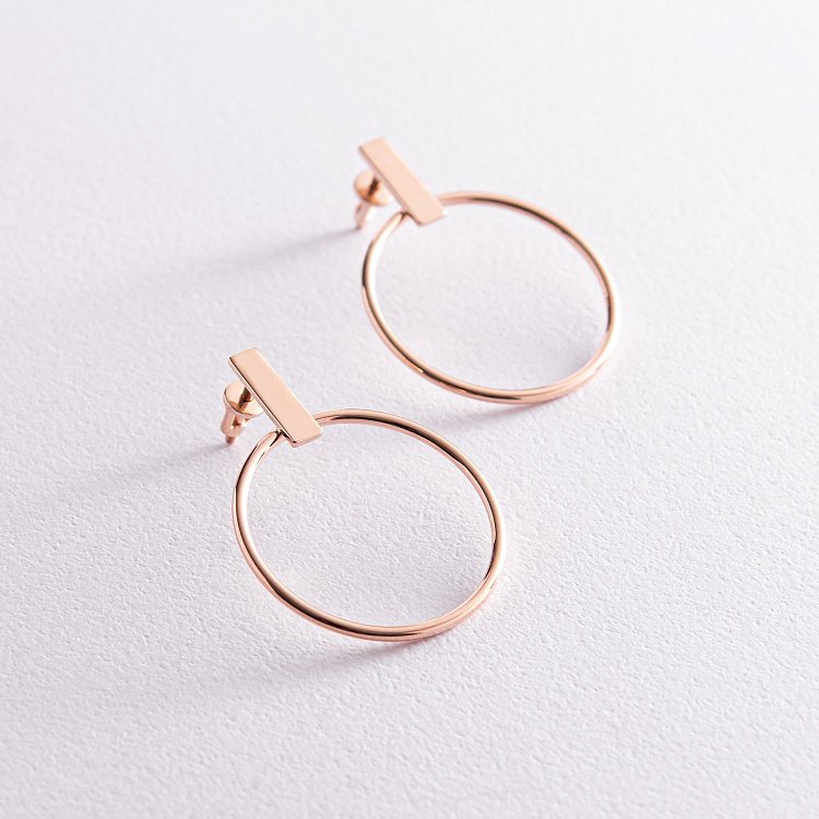 Серьги - пусеты "Уверенность" в красном золоте с07884 от ювелирного магазина Оникс