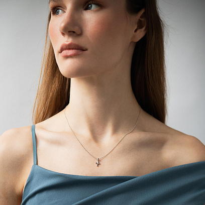 Хрестик з діамантом (біле золото) пб0161ri №2