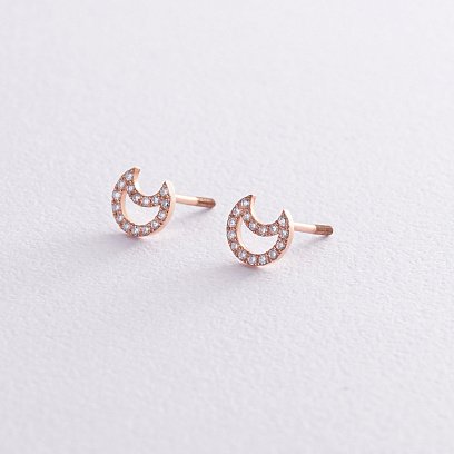 Золоті сережки - пусети "Місяць" з діамантами 36762421 №3