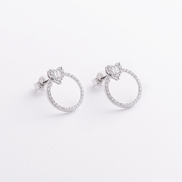 Золотые серьги - пусеты "Сердечки" с бриллиантами сб0672ca от ювелирного магазина Оникс - 1