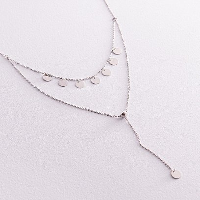 Подвійне кольє - краватка "Монетки" у білому золоті кол02283