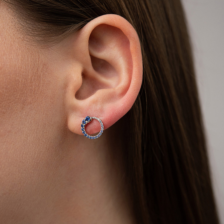 Золоті сережки - пусети (діаманти, сапфіри) сб0623lg від ювелірного магазину Онікс - 4