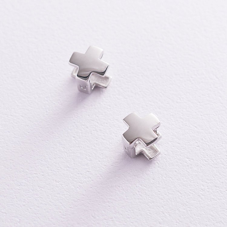 Сережки "Хрестики" в білому золоті с06971 від ювелірного магазину Онікс