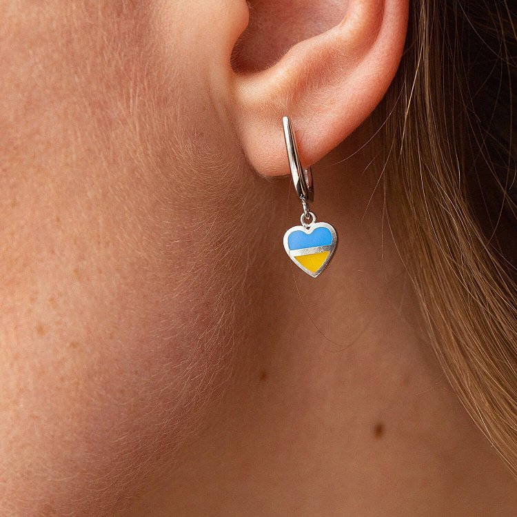 Сережки "З Україною в серці" у білому золоті (блакитна та жовта емаль) с08096 від ювелірного магазину Онікс - 3