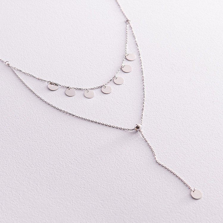 Подвійне кольє - краватка "Монетки" у білому золоті кол02283 від ювелірного магазину Онікс