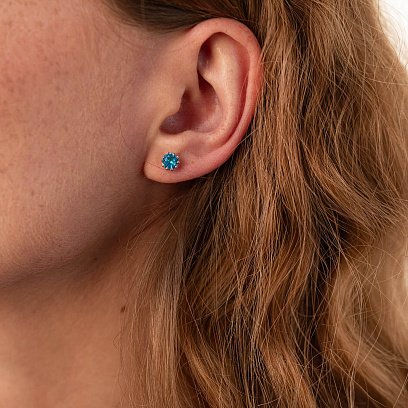 Серебряные серьги - пусеты (голубые и желтые камни) 308 №6