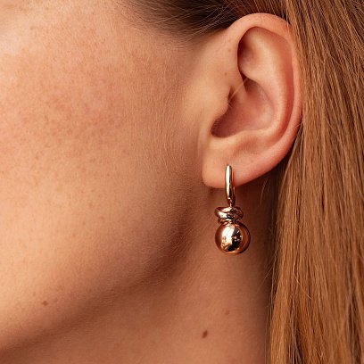 Золотые серьги "Шар" на английской застежке с07043 №4